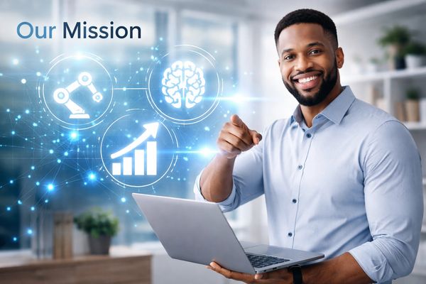 Entrepreneur pointinf out the Mission of AllDoneBy.AI