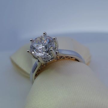 14K two-tone 6-prong solitaire engagement ring with peekaboo diamond