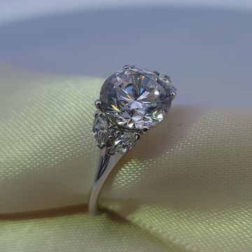 14K white gold engagement ring with 2.75ct round center and 0.30ctw round and marquise accents
