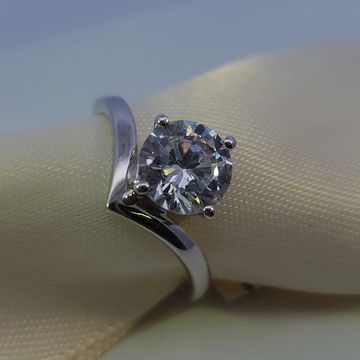 14K white gold engagement ring with 1.50ct round solitaire diamond in a sleek V-shaped band