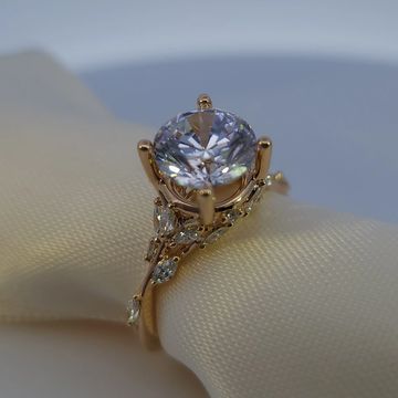 14K Yellow Gold Leaf and Branch Diamond Engagement Ring