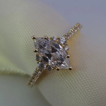14K Yellow Gold Marquise Diamond Engagement Ring with Round Accent Diamonds