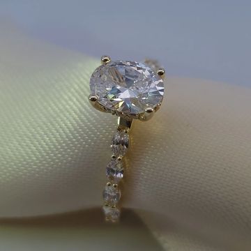 14K Yellow Gold Oval Diamond Engagement Ring with Diamond Band