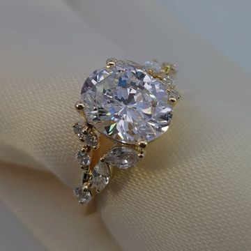 14K Yellow Gold Oval Diamond Engagement Ring with Diamond Accents