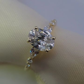 14K Yellow Gold Oval Engagement Ring with Pear and Round Diamond Accents