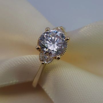 14K Yellow Gold Round Diamond Engagement Ring with Side Stones