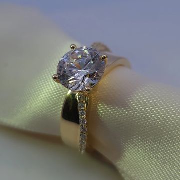 14K Yellow Gold Round Diamond Engagement Ring