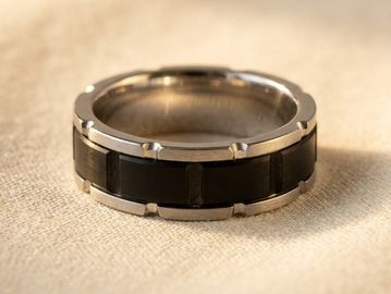 Black & White Tungsten Flat Edge Men's Wedding Band