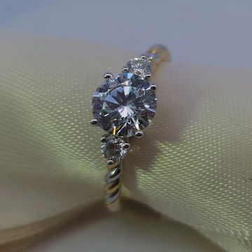 Two-Tone Gold Twisted Band Diamond Three-Stone Engagement Ring
