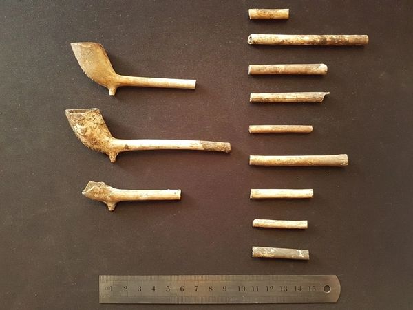 Clay pipes discovered during excavations at Rochester Bridge Trust for the new lift.