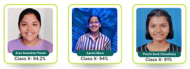 Photos of three female students with their names and exam scores.