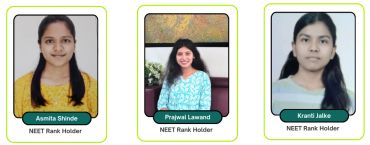 Three NEET rank holders with their photos and names.