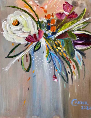 Abstract Flowers in a vase with ben day dots