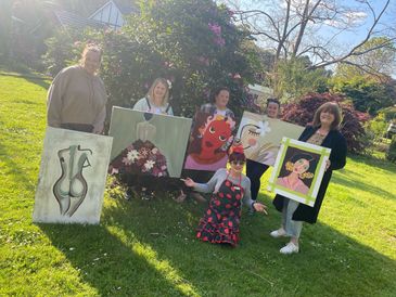 HAPPY STUDENTS EITH THEIR OWN BIG CANVAS ORIGINAL PAINTINGS.