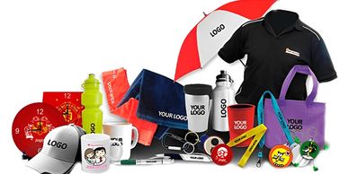 Promotional merchandise with customizable logos.