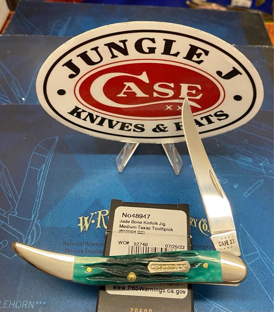 Case Medium Texas Toothpick Knife (610094 SS) Jade Bone Kinfolk Jig