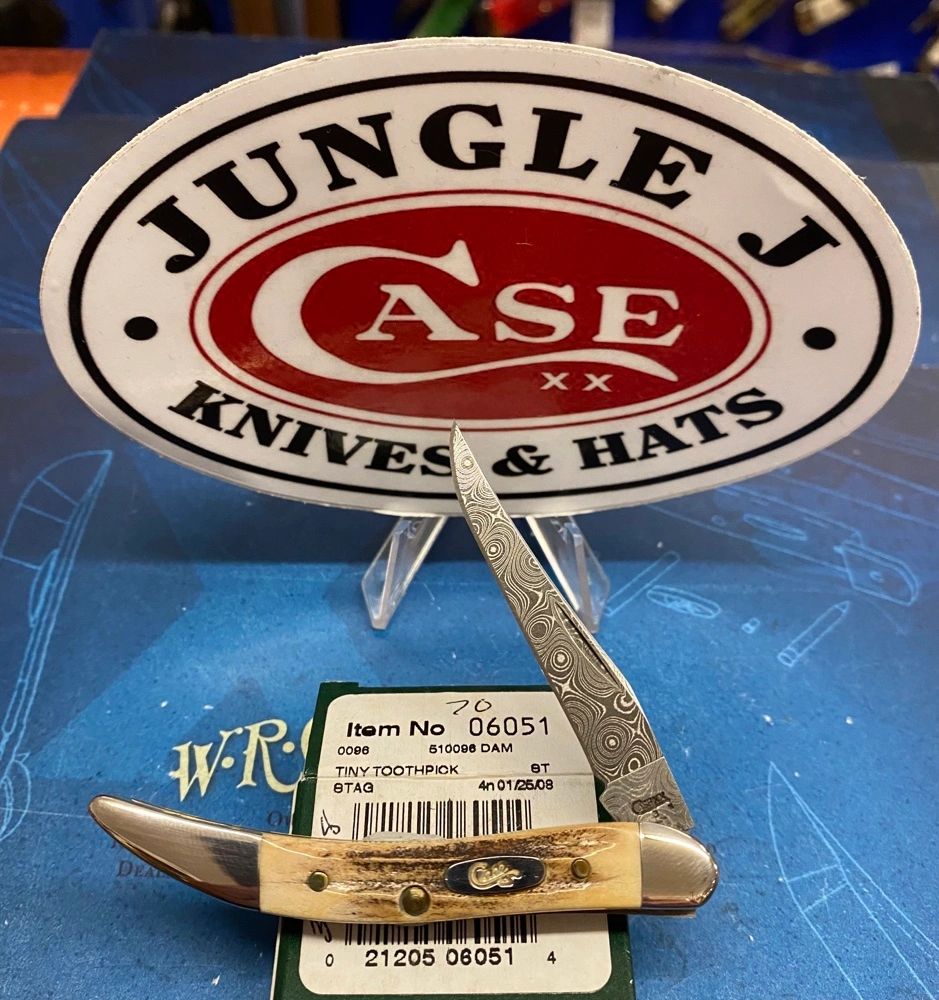 Case Damascus Stag Tiny Toothpick Knife (510096 DAM) Item 06051 Year 2008