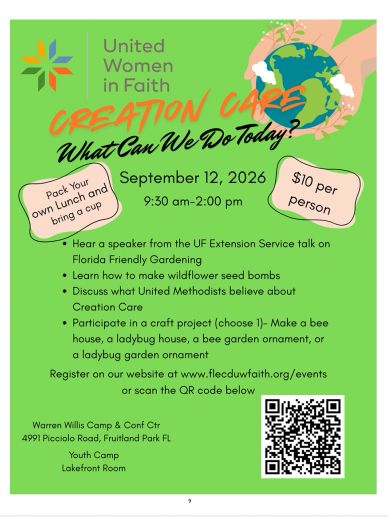 Event flyer for United Women in Faith's Creation Care on September 12, 2026.