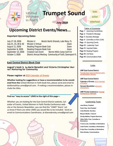 Newsletter announcing upcoming events and important dates for July to October 2026.