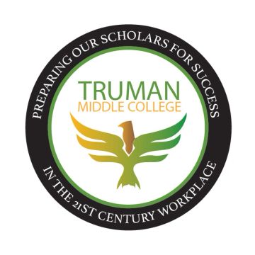 Logo of Truman Middle College with a green and gold phoenix and a motivational phrase.