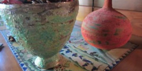 Two Beatrice Wood (signed "Beato) rare volcanic glass studio pottery vases appraised by Novotny