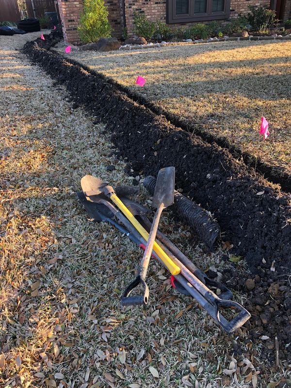 French Drain pipe underground drainage is important to help guard your property.
Plano,Texas.