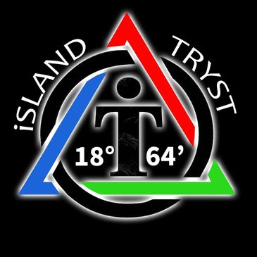 iSLAND TRYST logo and 'i' and a 'T' in the middle with a tricolored triangle and a black circle.