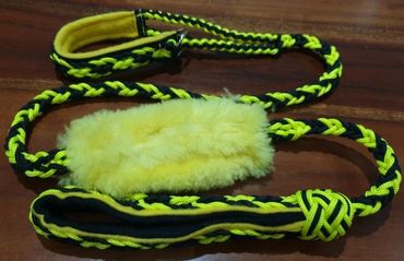 yellow & black slip lead with sheep skin 