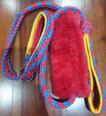 red & blue slip lead with sheep skin 