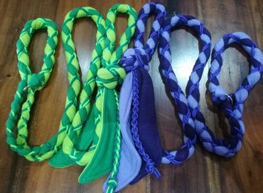 green and blue slip fleece leads