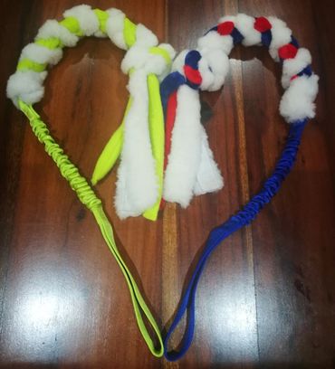 long handle bungee sheep skin plait lime and blue