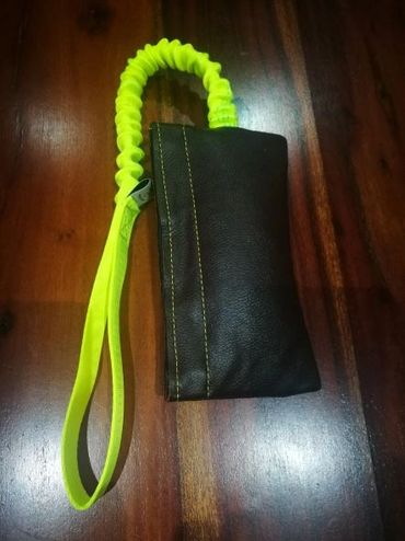 leather treat pouch with bungee webbing