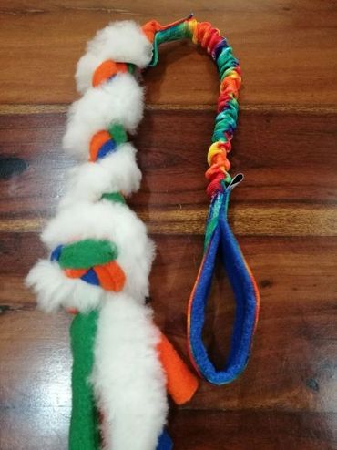 rainbow tubular webbing with fleece and sheepskin plait 