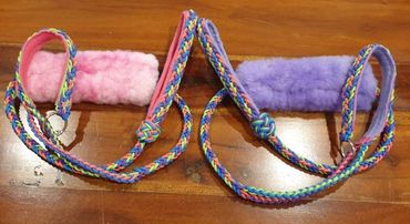 agility slip lead with pink and purple sheep skin bite bars