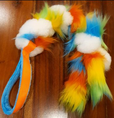 short handle rainbow faux fur plait