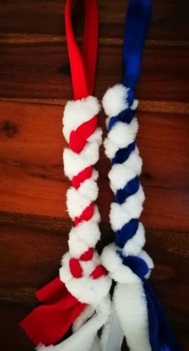 red and blue basic plait with short handle