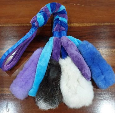 thick sheep skin rabbit and tentacles on blue and purple plait