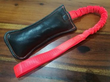 red bungee with leather tug