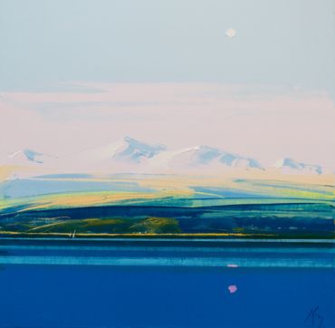 Magenta Moon Arran.  oil on canvas 50 x 50  Thompsons Gallery Aldeburgh