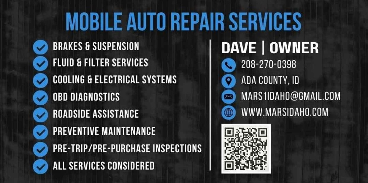 Mobile auto repair services offered by Dave, including brakes, diagnostics, and roadside assistance.