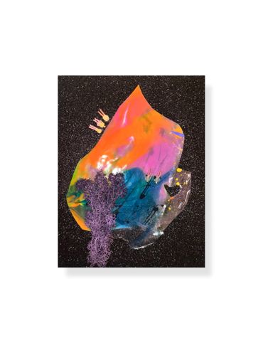 Abstract colorful artwork with vibrant hues and textured elements.
