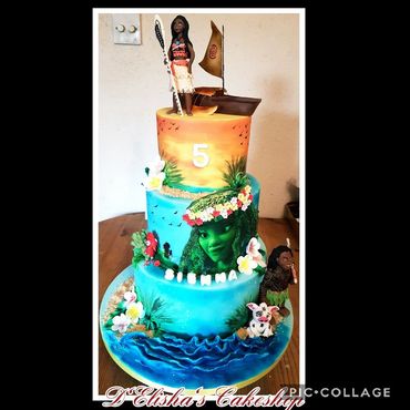 3 tier Moana birthday cake 