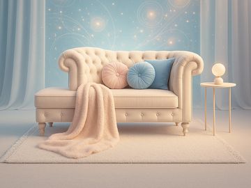 a comfortable chase lounge with pillows and a nice, soft blanket draped over