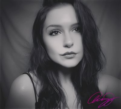 Black and white portrait of a young woman.