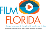 Logo of Film Florida Entertainment Production Association with a play button eye icon.