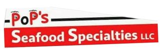 Logo of PoP's Seafood Specialties LLC in red, black, and white colors.