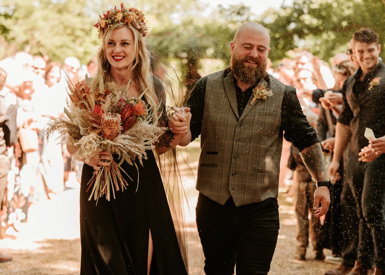 Confetti shot at The Oak Grove in Upchurch for Steph and Toms wedding. Photograph by GRCPhotography