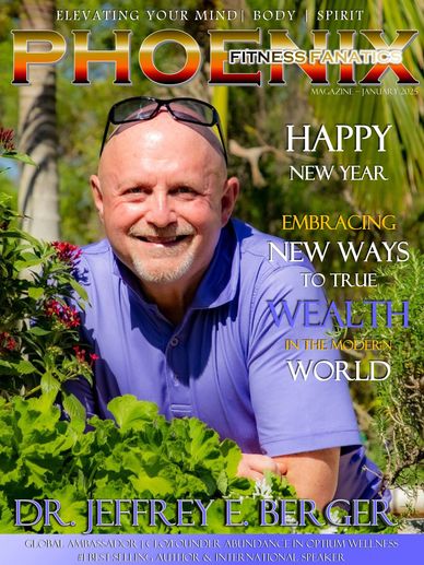 Smiling man in purple shirt on Phoenix Fitness magazine cover.