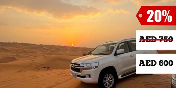private dubai desert safari, beautiful sunrise in dubai desert with land cruiser 