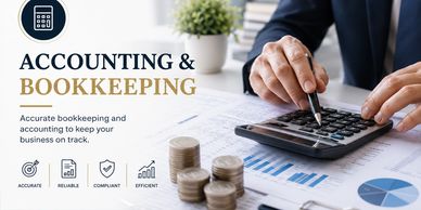 Accounting and bookkeeping with a calculator and financial charts.
